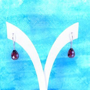 14K Gold Garnet & Diamond Drop Dangle Earrings